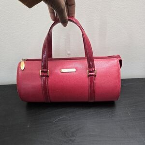 BURBERRY Vintage Red Leather Barrel Boston Bag